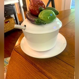 Vintage Soup Tureen Vegetable Majolica Style